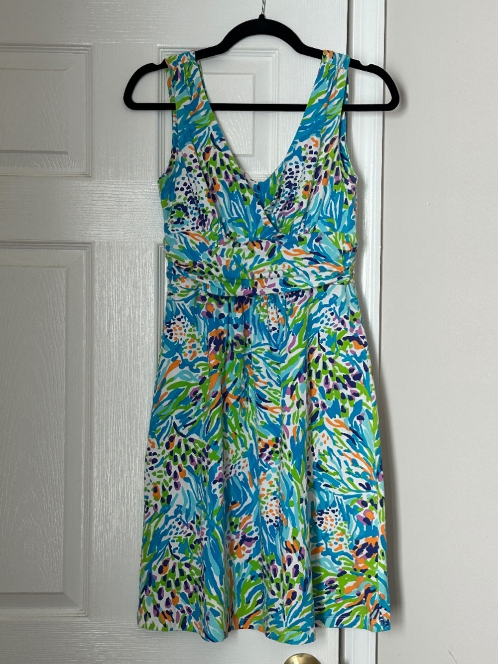 Lilly Pulitzer Shianne V-Neck Dress Sea Soiree Size Small A Line Blue Cotton